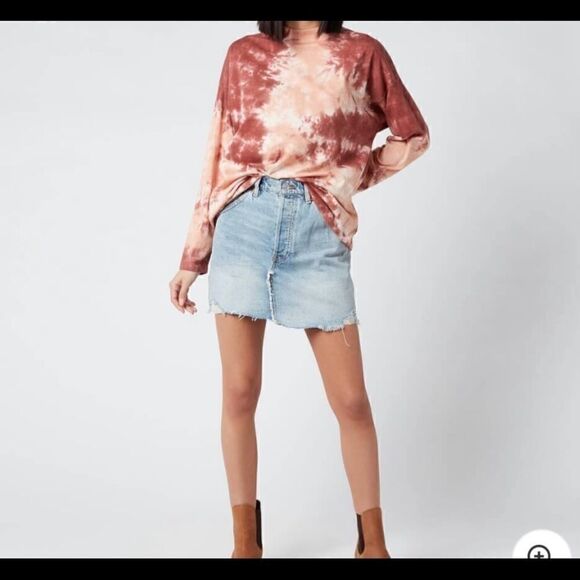 Free People Tie-Dye Long Sleeve Top in Pink and Cream - Picture 2 of 13
